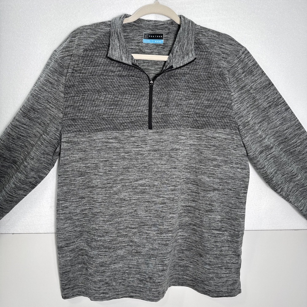 PGA Tour Two Toned Gray Pullover Quarter Zip Long Sleeve Polyester‎ Men Size M